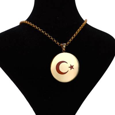 AgaKulche 67 Gram Crescent-Star Gold Medallion Red (916) 22 Carat (With Chain) - 2