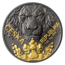 Silver 1 Ounce Bullion Coin Czech Lion 2023 Black Platinum Selective Gold Plating Stand (999.0) - 2