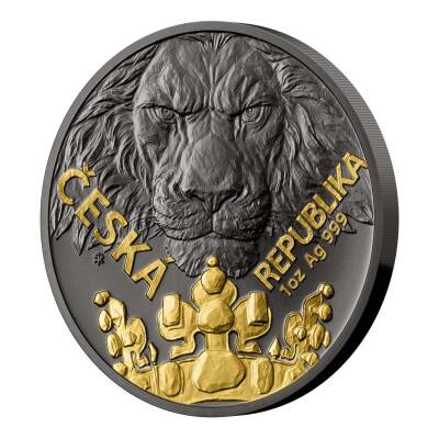 Silver 1 Ounce Bullion Coin Czech Lion 2023 Black Platinum Selective Gold Plating Stand (999.0) - 3